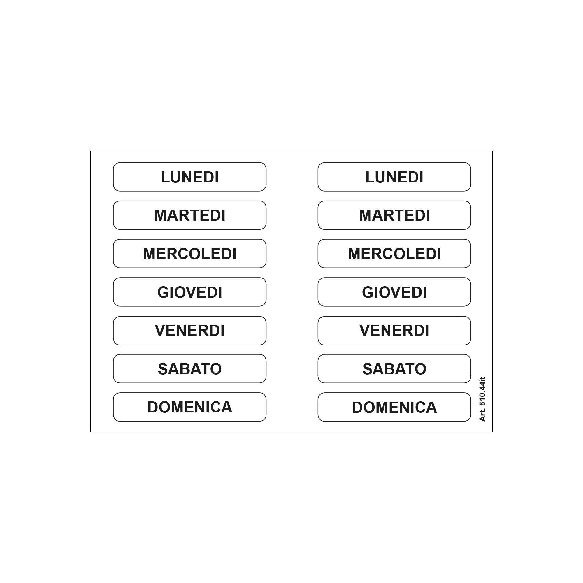 Etiketten mit Wochentagen, in Italienisch