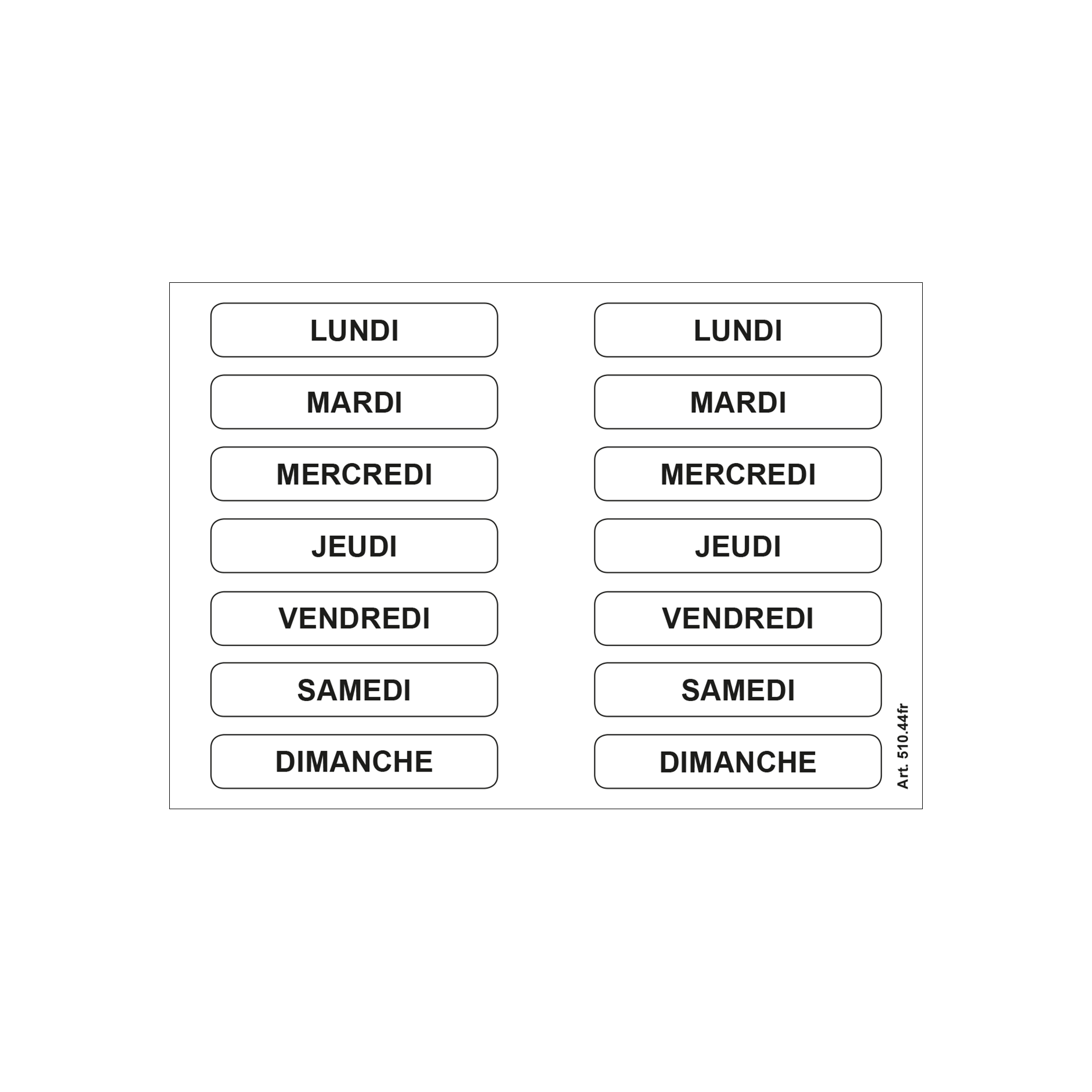 Etiketten mit Wochentagen, in Französisch