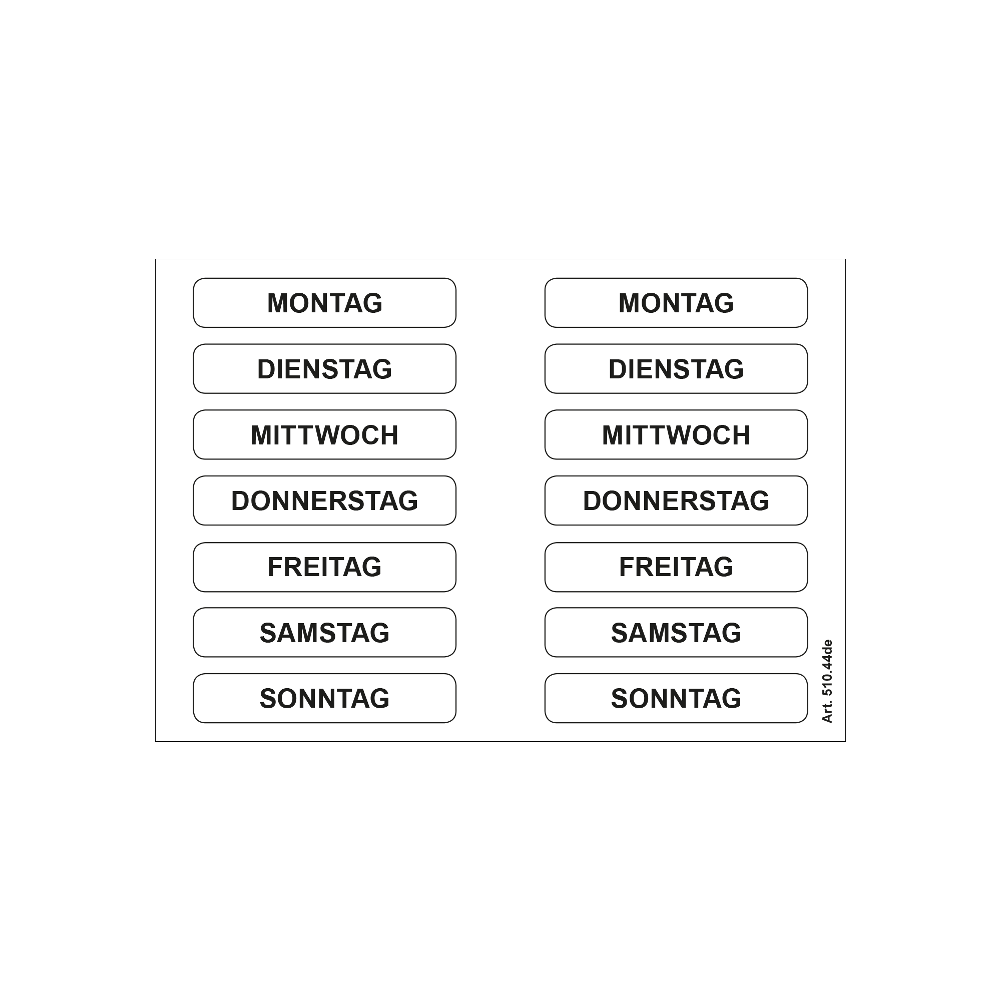 Etiketten mit Wochentagen, Deutsch